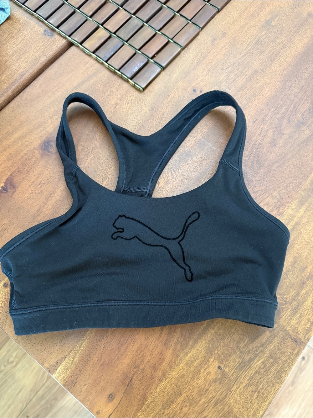 Puma Black Racerback Sports Bra with Embroidered Logo